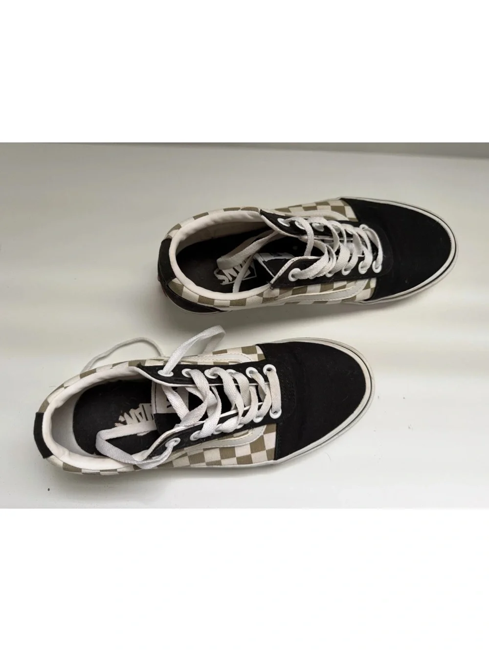 VANS Old Skool Checkered LowTop Sneakers Black White Beige- Women’s 7.5 - Mens 6